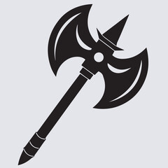 a stylized monochrome silhouette vector art illustration, axe and hammer, medieval axe icon
