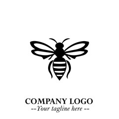 Bee Logo Symbol in Black on the White Background with Simple Modern Insect Design