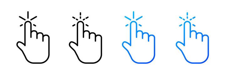 Hand Finger Click Pointer Icon Set Isolated on Transparent Background. Cursor. Vector Illustration