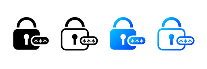 Lock Password Icon Set Isolated on Transparent Background. Security and Privacy. Vector Illustration