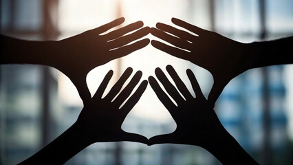 Silhouette of Hands Forming a House Shape Against a Blurred City Background home