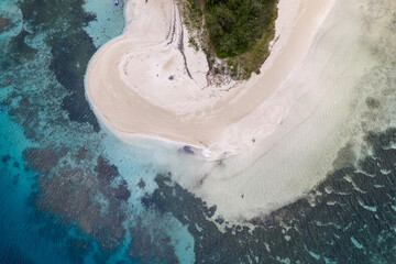 Aerial view of pristine white sands meet the turquoise embrace of the ocean, a serene island paradise, Nadi, Western Division, Fiji.