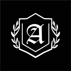 Minimalist Laurel Shield Emblem with Letter A-Z in Elegant Heraldic Design, Combining Royal Aesthetics, Classic Style, and Premium Brand Identity for Luxury and Exclusive Branding Use