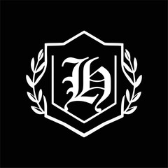 Minimalist Laurel Shield Emblem with Letter A-Z in Elegant Heraldic Design, Combining Royal Aesthetics, Classic Style, and Premium Brand Identity for Luxury and Exclusive Branding Use