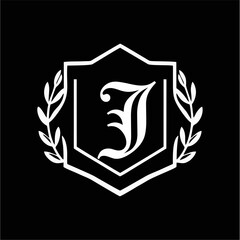 Minimalist Laurel Shield Emblem with Letter A-Z in Elegant Heraldic Design, Combining Royal Aesthetics, Classic Style, and Premium Brand Identity for Luxury and Exclusive Branding Use