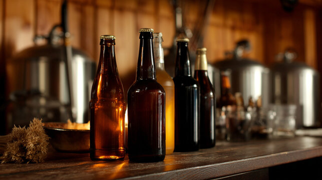 Small craft brewery with beer bottles.