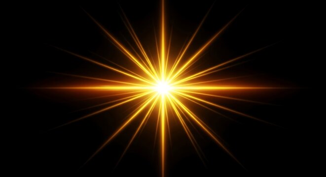 Bright Golden Starburst Light Effect on Black Background - Powered by Adobe