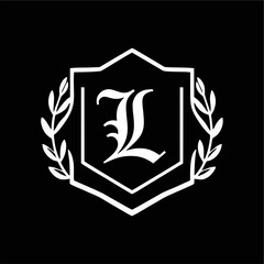 Minimalist Laurel Shield Emblem with Letter A-Z in Elegant Heraldic Design, Combining Royal Aesthetics, Classic Style, and Premium Brand Identity for Luxury and Exclusive Branding Use