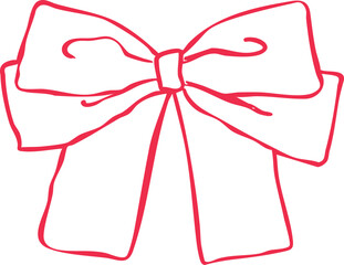 Minimalist Christmas ribbon bow line art illustration &mdash; elegant holiday decoration, simple Scandinavian winter graphic, modern outline vector for seasonal design projects.