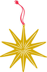 Minimalist Christmas star ornament line art illustration &mdash; elegant winter holiday decoration with hanging ribbon, simple Scandinavian festive graphic, modern outline vector for seasonal design project