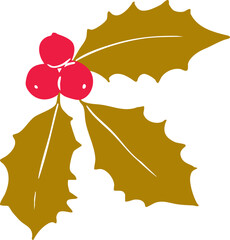 Minimalist holly leaves and berries line art illustration &mdash; elegant Christmas botanical element, simple Scandinavian winter graphic, modern outline vector for seasonal holiday design projects.
