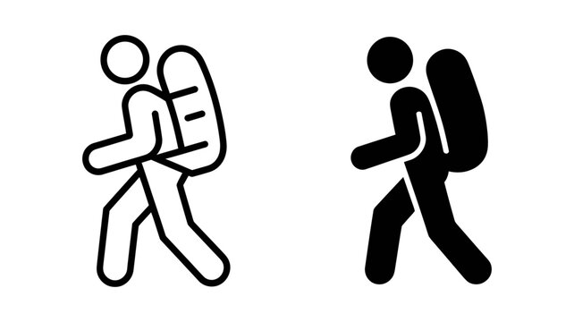 Illustration of a person with backpack, representing travel, adventure, and exploration