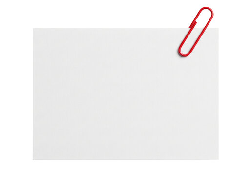 White blank rectangular note paper with paperclip isolated on white