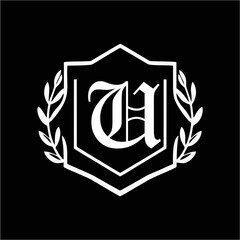 Minimalist Laurel Shield Emblem with Letter A-Z in Elegant Heraldic Design, Combining Royal Aesthetics, Classic Style, and Premium Brand Identity for Luxury and Exclusive Branding Use