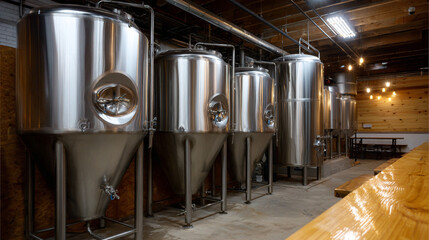 Local craft beer brewery with tanks.