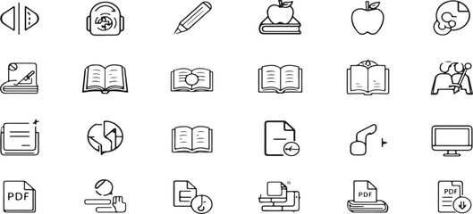 Education and Learning Icon Mega-Set: Outline & Filled Line Art Vector Collection for Books, Study, Academic, and E-Learning UI/UX Design