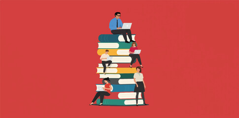 Education, learning, study, knowledge, books, stack of books, tower, students, e-learning, online education, academic, success, achievement, reading, research, laptop, remote learning, wisdom, growth,