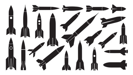 Set of missile icons simple flat vector design of rocket silhouettes isolated on white background