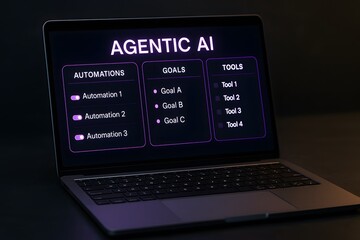 Laptop display of AGENTIC AI for concept of technology and ai.
