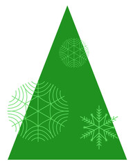 Green christmas tree with snowflakes festive design element