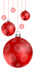 Hanging red balls for christmas and new year with modern snowflakes
