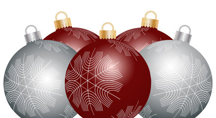 Silver and dark red balls bunch christmas ornament new year festive design element