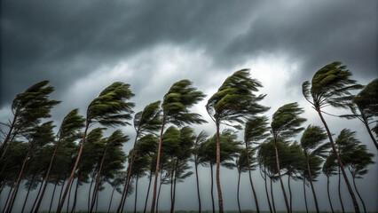 Trees Bending in Strong Winds Under Dark Stormy Clouds nature weather Background