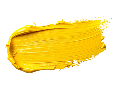 Vibrant yellow paint stroke, thick texture, isolated on black