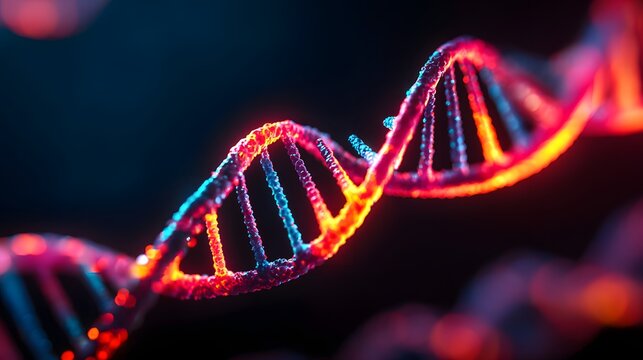 Illuminated double helix structure spirals dramatically against a dark background