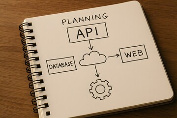 Notebook showing API planning for the concept of technology and network process.