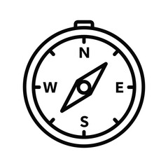 Black and white line art illustration of a compass