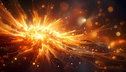 Abstract image of radiant golden energy exploding outward from a central point, with bokeh