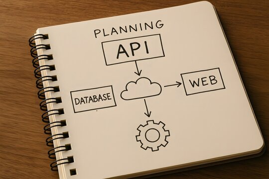 Notebook showing API planning for the concept of technology and network process.