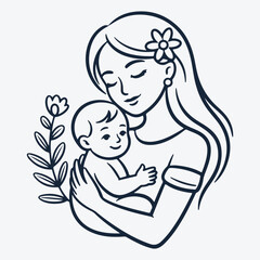 Mother and Child Embrace with Floral Elements