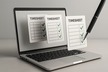 Timesheet on laptop screen for the concept of time management.