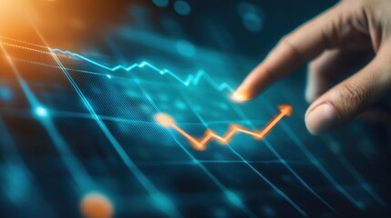 Hand pointing growth arrow success company target in 2025 of upward direction development graph or stock market chart symbol for investment finance profit and goal attainment on economic marketing