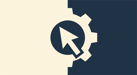 Cursor clicking on gear symbol representing technology and automation in modern business, showcasing efficiency and innovation.