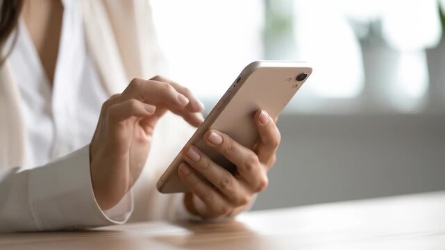 Womans hands using a smartphone, mobile technology concept.