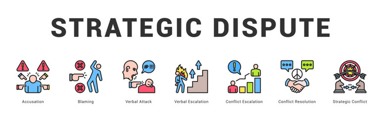 Strategic Dispute Modern and clean web banner illustration featuring thematic icons for visual communication