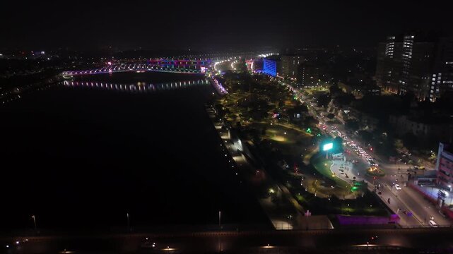 Atal Bridge & Ellis Bridge, Ahmedabad City, Night View, Ahmedabad, Gujarat, India.