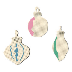 Vintage Christmas ornaments halftone collage balls