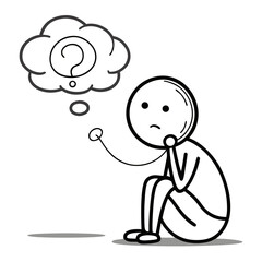 Stick figure thinking with a question mark