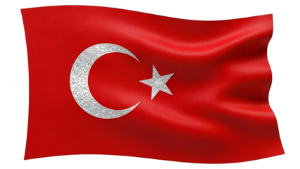 National fabric representing a sovereign nation waves with flowing motion against a dark background