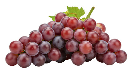 Fototapeta premium Cluster of deep red fruit with green foliage sits isolated against a dark background