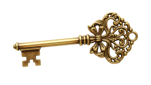 Elaborate antique metallic object featuring ornate scrollwork rests against a pure black background