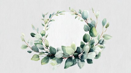 Elegant greenery garland with eucalyptus leaves in watercolor style for cards and prints