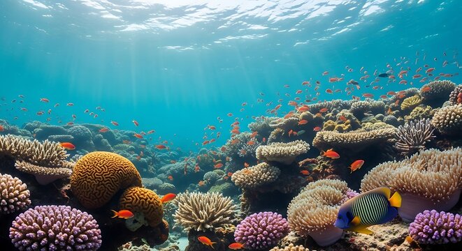 Vibrant coral reef ecosystem underwater ocean life