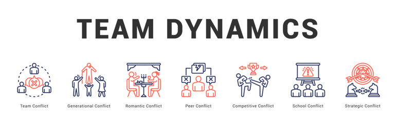 Team Dynamics Modern and clean web banner illustration featuring thematic icons for visual communication