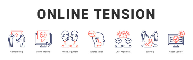 Online Tension Modern and clean web banner illustration featuring thematic icons for visual communication