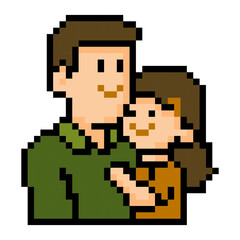 Obraz premium Pixel art father hugging daughter